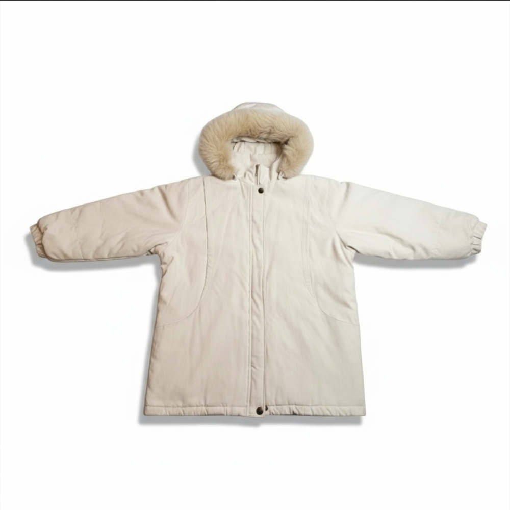Worthington Suede Leather Hooded Parka Jacket Faux Fur Trim Women's